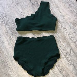 Green scalloped swim suit